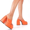 image:imagemikarka Womens SlipOn Platform Heeled Sandals Cute Squre Toe Chunky Block High Heel Dress Sandals Open Toe Slides Womens Party Shoes1orange