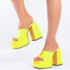 image:imagemikarka Womens SlipOn Platform Heeled Sandals Cute Squre Toe Chunky Block High Heel Dress Sandals Open Toe Slides Womens Party Shoes1yellow
