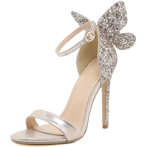 image:imagemikarka Back Bling Glitter Butterfly Stiletto Heels Sandals Open Toe High Heels Wedding PumpsGold