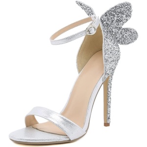 image:imagemikarka Back Bling Glitter Butterfly Stiletto Heels Sandals Open Toe High Heels Wedding PumpsSilver
