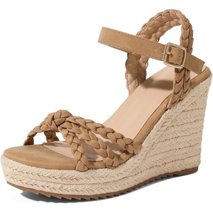 image:imagemikarka Espadrille Wedge Sandals for Women Braided Knot Ankle Strap Open Toe Platform Sandals378 Summer WedgesBrown Nubuck