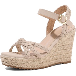 image:imagemikarka Espadrille Wedge Sandals for Women Braided Knot Ankle Strap Open Toe Platform Sandals378 Summer WedgesNude Nubuck