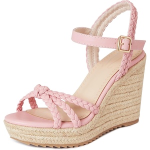 image:imagemikarka Espadrille Wedge Sandals for Women Braided Knot Ankle Strap Open Toe Platform Sandals378 Wedge HeelPink