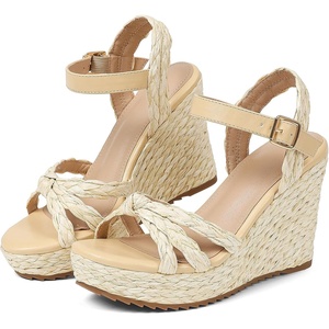 image:imagemikarka Espadrille Wedge Sandals for Women Braided Knot Ankle Strap Open Toe Platform SandalsNatural Raffia