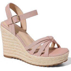 image:imagemikarka Sandals for Women 2026 Comfortable Wedge Platform Sandals Women  Braided Espadrilles for Women Ankle Strap Open Toe Wedges Heels Beach Sandals Summer Shoes394 Wedge HeelPink Denim