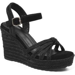 image:imagemikarka Sandals for Women 2026 Comfortable Wedge Platform Sandals Women  Braided Espadrilles for Women Ankle Strap Open Toe Wedges Heels Beach Sandals Summer Shoes3662black