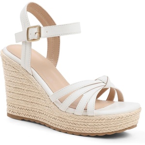 image:imagemikarka Sandals for Women 2026 Comfortable Wedge Platform Sandals Women  Braided Espadrilles for Women Ankle Strap Open Toe Wedges Heels Beach Sandals Summer Shoes394 Wedge HeelWhite Pu