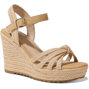 image:imagemikarka Sandals for Women 2026 Comfortable Wedge Platform Sandals Women  Braided Espadrilles for Women Ankle Strap Open Toe Wedges Heels Beach Sandals Summer Shoes394 Wedge HeelLight Brown
