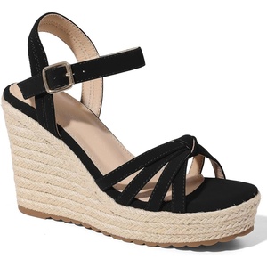 image:imagemikarka Sandals for Women 2026 Comfortable Wedge Platform Sandals Women  Braided Espadrilles for Women Ankle Strap Open Toe Wedges Heels Beach Sandals Summer Shoes394 Wedge HeelBlack Nubuck