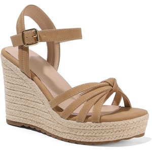 image:imagemikarka Sandals for Women 2026 Comfortable Wedge Platform Sandals Women  Braided Espadrilles for Women Ankle Strap Open Toe Wedges Heels Beach Sandals Summer Shoes394 Wedge HeelBrown Nubuck
