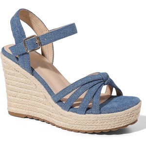 image:imagemikarka Sandals for Women 2026 Comfortable Wedge Platform Sandals Women  Braided Espadrilles for Women Ankle Strap Open Toe Wedges Heels Beach Sandals Summer Shoes394 Wedge HeelBlue Denim