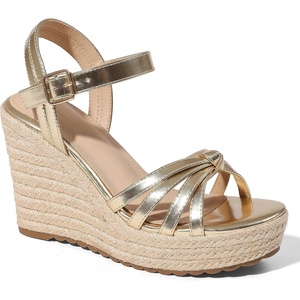 image:imagemikarka Sandals for Women 2026 Comfortable Wedge Platform Sandals Women  Braided Espadrilles for Women Ankle Strap Open Toe Wedges Heels Beach Sandals Summer Shoes394 Wedge HeelGold Metallic