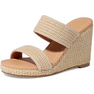 image:imagemikarka Slip On Wedge Sandals for Women Open Toe Espadrilles Platform Slides Dressy High Heel Beach Summer Sandal Comfortable Wedges Shoe MulesBrown Raffia