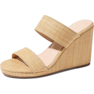 image:imagemikarka Slip On Wedge Sandals for Women Open Toe Espadrilles Platform Slides Dressy High Heel Beach Summer Sandal Comfortable Wedges Shoe MulesKhaki RaffiaBrown Raffia