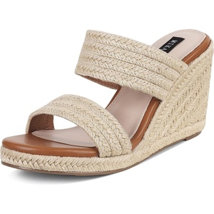 image:imagemikarka Slip On Wedge Sandals for Women Open Toe Espadrilles Platform Slides Dressy High Heel Beach Summer Sandal Comfortable Wedges Shoe MulesNatural Straw