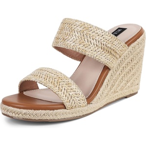 image:imagemikarka Slip On Wedge Sandals for Women Open Toe Espadrilles Platform Slides Dressy High Heel Beach Summer Sandal Comfortable Wedges Shoe MulesNatural Raffia