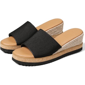image:imagemikarka Slip On Wedge Sandals for Women Open Toe Resort Platform Sandals Comfortable Beach Sandals Slide Espadrilles Wedges Dressy Summer Sandals MulesBlack Canvas