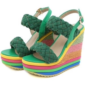 image:imagemikarka Wedge Sandals for Women Dressy Ankle Strap Colorful Heels Espadrille Platform Sandals Boho Open Toe Candies Shoes1green