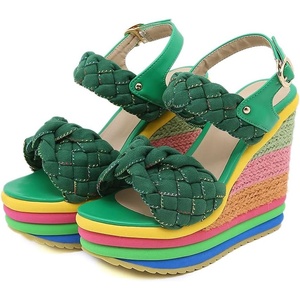 image:imagemikarka Wedge Sandals for Women Dressy Ankle Strap Colorful Heels Espadrille Platform Sandals Boho Open Toe Candies Shoes2green