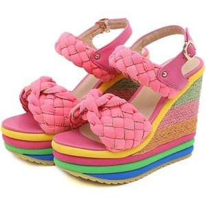 image:imagemikarka Wedge Sandals for Women Dressy Ankle Strap Colorful Heels Espadrille Platform Sandals Boho Open Toe Candies Shoes2pink