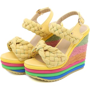 image:imagemikarka Wedge Sandals for Women Dressy Ankle Strap Colorful Heels Espadrille Platform Sandals Boho Open Toe Candies Shoes2yellow