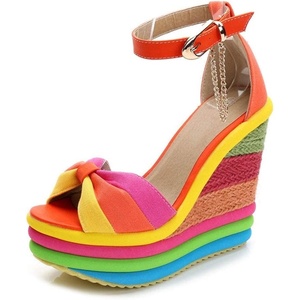 image:imagemikarka Wedge Sandals for Women Dressy Ankle Strap Colorful Heels Espadrille Platform Sandals Boho Open Toe Candies Shoes3orange