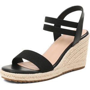 image:imagemikarka Wedges Sandals for Women  Elastic Strap Espadrilles Wedges Slip On Open Toe Platform Sandals for Dressy Casual Summer ShoesBlack