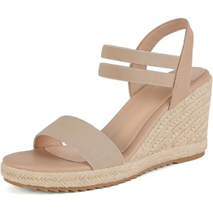 image:imagemikarka Wedges Sandals for Women  Elastic Strap Espadrilles Wedges Slip On Open Toe Platform Sandals for Dressy Casual Summer ShoesNude