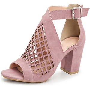 image:imagemikarka Womens Cutout Gladiator Chunky Heeled Sandals Open Toe Ankle StrapZipper Summer Sandals2pink