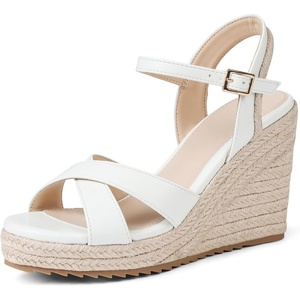image:imagemikarka Womens Espadrille Wedge Sandals Ankle Strap Platform Open Toe Wedges  Stylish High Heel Dressy Summer Wedges for Women Inspired by EspadrillesWhite Pu