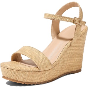 image:imagemikarka Womens Espadrille Wedge Sandals Ankle Strap Platform Open Toe Wedges  Stylish High Heel Dressy Summer Wedges for Women Inspired by EspadrillesNaturalBrown Raffia4 Summer Wedges
