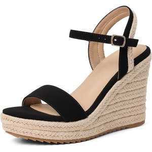 image:imagemikarka Womens Espadrille Wedge Sandals Ankle Strap Platform Open Toe Wedges  Stylish High Heel Dressy Summer Wedges for Women Inspired by EspadrillesBlack Nubuck4 Summer Wedges