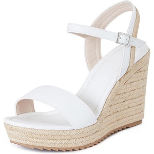 image:imagemikarka Womens Espadrille Wedge Sandals Ankle Strap Platform Open Toe Wedges  Stylish High Heel Dressy Summer Wedges for Women Inspired by EspadrillesWhite Pu38 Summer Wedges