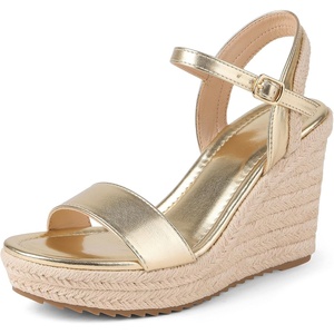 image:imagemikarka Womens Espadrille Wedge Sandals Ankle Strap Platform Open Toe Wedges  Stylish High Heel Dressy Summer Wedges for Women Inspired by EspadrillesGold Metallic4 Summer Wedges