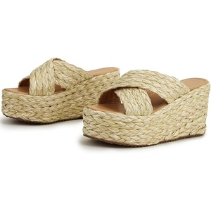 image:imagemikarka Womens Espadrilles Wedge Slides Platform Sandals Summer High Heels Slippers With Comfort2apricot