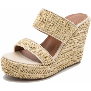 image:imagemikarka Womens Espadrilles Wedge Slides Platform Sandals Summer High Heels Slippers With Comfort3 Apricot433 Wedges