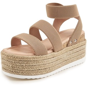 image:imagemikarka Womens Flatform Espadrille Platform Sandals Open Toe Ankle Strap Wedge sandals Casual Summer ShoesElastic StrapsTan