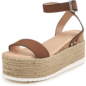 image:imagemikarka Womens Flatform Espadrille Platform Sandals Open Toe Ankle Strap Wedge sandals Casual Summer ShoesSingle Narrow StrapBrown