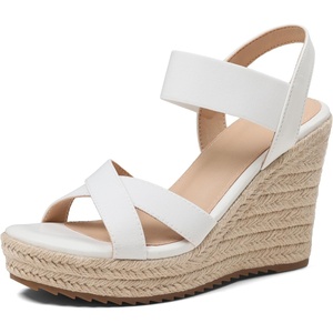 image:imagemikarka Womens Open Toe Espadrilles Wedge Sandal Slip On Elastic Ankle Strap Platform Sandals Dressy Comfortable Wedges ShoeWhite