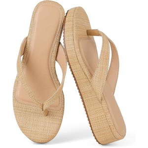 image:imagemikarka Womens Raffia FlipFlops Thong Style Platform Beach Sandals  Dressy amp Casual Low Wedge Vacation Slides for SummerBrown Raffia