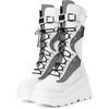 image:imagemikarka Womens Holographic Platform Mid Calf Combat Boots Lace Up Wedge Heel Studded Goth Knee High BootsDustwhite