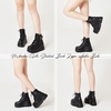 image:imagemikarka Holographic Platform Boots for Women Lace Up Ankle Studded Buckle Goth Stacked Wedge Combat Ankle BootsLace Wedgeblack