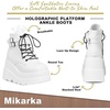 image:imagemikarka Holographic Platform Boots for Women Lace Up Ankle Studded Buckle Goth Stacked Wedge Combat Ankle BootsLace Wedgewhite