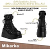 image:imagemikarka Holographic Platform Boots for Women Lace Up Ankle Studded Buckle Goth Stacked Wedge Combat Ankle BootsStuddedblack