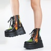 image:imagemikarka Holographic Platform Boots for Women Lace Up Ankle Studded Buckle Goth Stacked Wedge Combat Ankle BootsZipper Wedgeblack