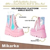 image:imagemikarka Holographic Platform Boots for Women Lace Up Ankle Studded Buckle Goth Stacked Wedge Combat Ankle BootsZipper Wedgepink