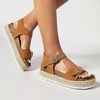 image:imagemikarka Womens Open Toe Cork Espadrilles Platform Sandals Ankle Strap Casual Flatform Wedge Sandals2tan