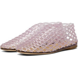 image:imagemikarka Jelly Mesh Ballet Flats for Women Clear Sandals for Women 2024 Jellies Shoes Hollow Slip On Beach Ballerina Slides Jelly SandalsPink