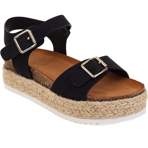 image:imagemikarka Womens Open Toe Cork Espadrilles Platform Sandals Ankle Strap Casual Flatform Wedge Sandals2black