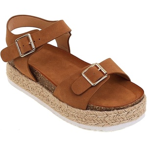 image:imagemikarka Womens Open Toe Cork Espadrilles Platform Sandals Ankle Strap Casual Flatform Wedge Sandals2tan